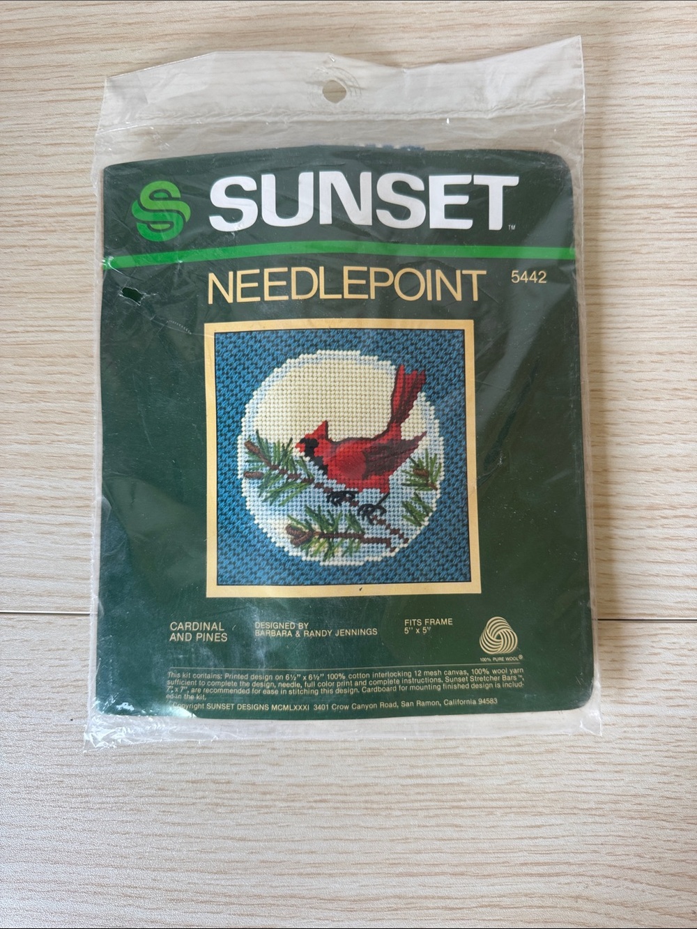 Sunset Needlepoint Kit - Cardinal and Pines (Green Packaging)